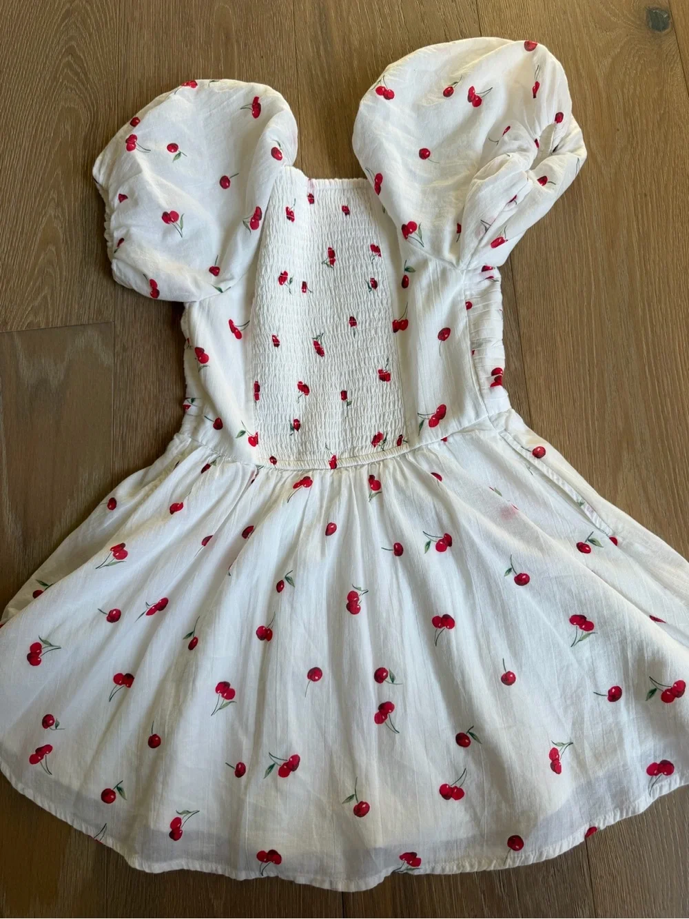 Abercrombie Kids Girls White Cherry Print Puff-Sleeve Dress
